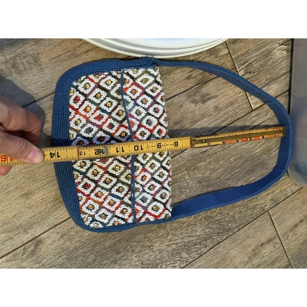 Anthropologie Maeve Fiona Beaded Bag Shoulder Straps Blue - Picture 4 of 9